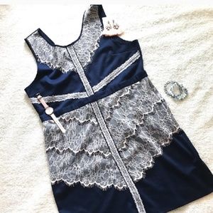 NWT Navy Sheath Dress with Pink Lace
